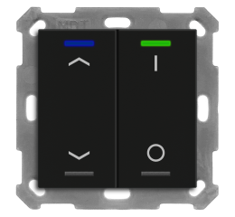 KNX 4tlačidlo 55x55 mm, RGBW LED, potlač žalúzie a 0/1, matná čierna