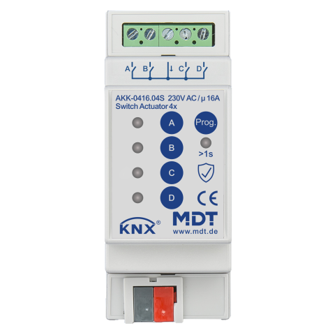 Spínací aktor 4násobný, 2M, 16A, 70µ, 10ECG, 230VAC, kompaktní, KNX Secure