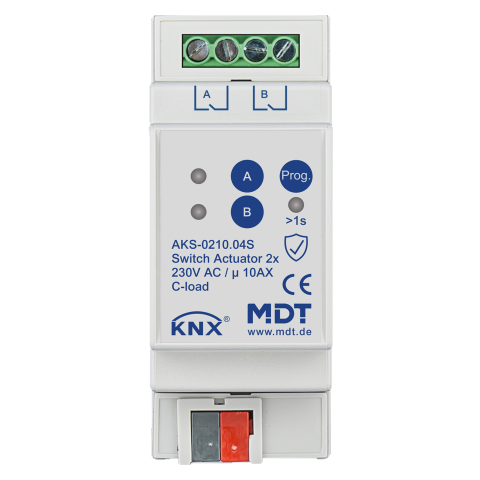 Spínací aktor AKS 2násobný, 2M, 10A, 230VAC, standard, 140μF, KNX Secure