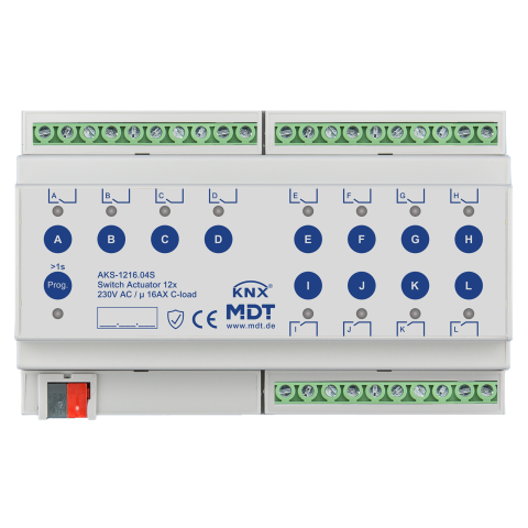 Spínací aktor AKS 12násobný, 8M, 16A, 230VAC, standard, 140μF, KNX Secure