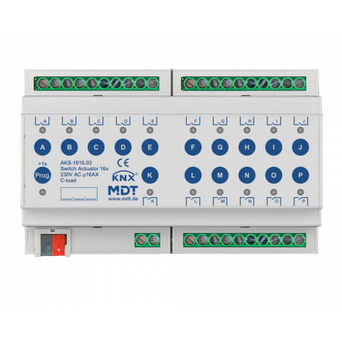 Spínací aktor AKS 16násobný, 8M, 16A, 230VAC, standard, 140μF