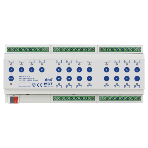 Spínací aktor AKS 20násobný, 12M, 16A, 230VAC, standard, 140μF, KNX Secure