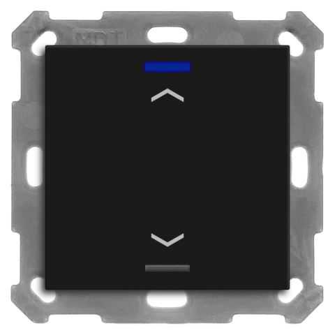 KNX 2tlačidlo 55x55 mm, RGBW LED, potlač žalúzie, matná čierna, meranie teploty