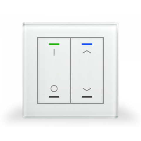 Sklenené KNX 4tlačidlo, RGBW LED, potlač 0/1 a žalúzie, biela, meranie teploty