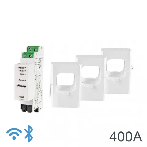 Shelly Pro 3EM 400 A, elektromer vrátane 3 svoriek 400A, WiFi, LAN