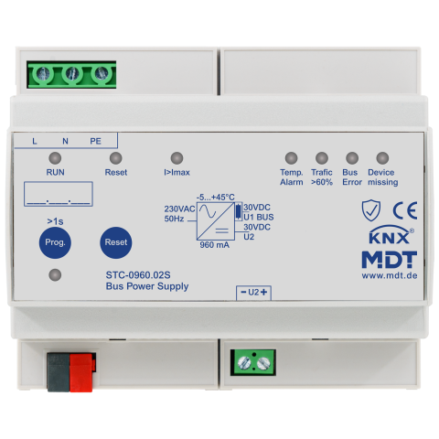 KNX napájecí zdroj s diagnostikou, 6M, 960mA, Secure