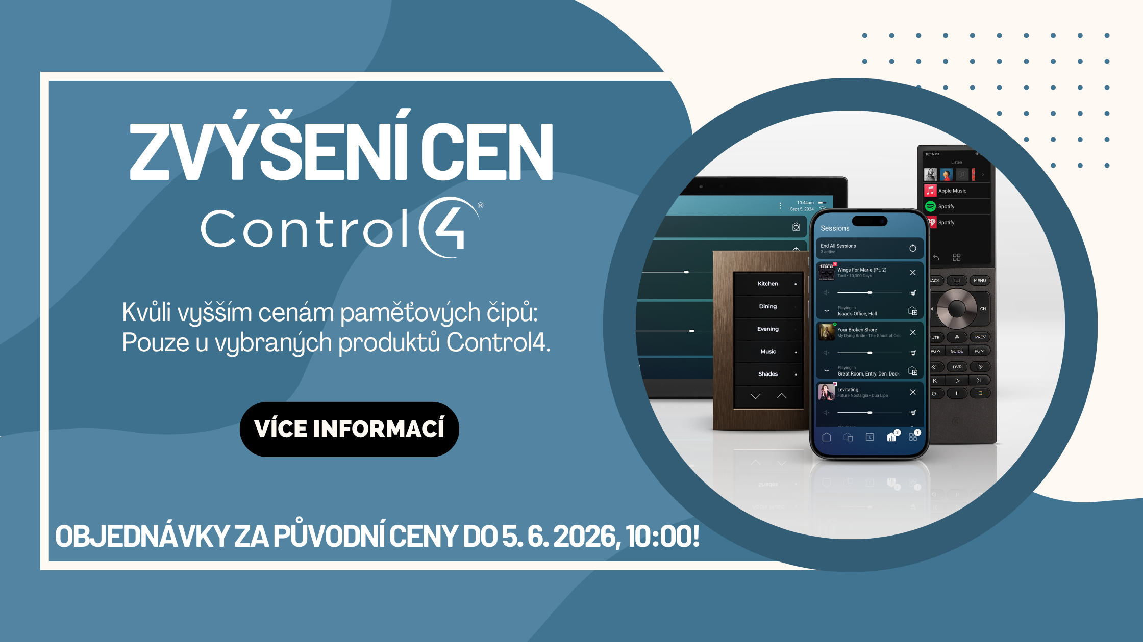 Oznámenie o zmene cien produktov Control4 - posledná možnosť objednať si za súčasné ceny do 5. júna 2026